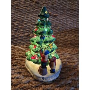 Vintage Ceramic Light Up Christmas Tree 1994 NOMA Decorated Gold Bead Trim Rare